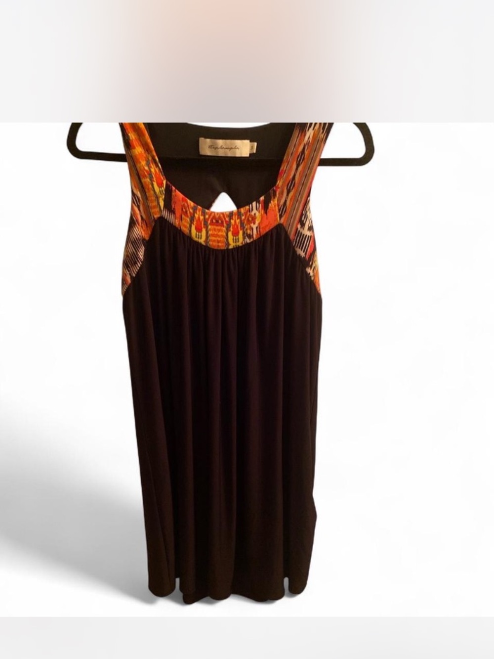 Sleeveless Black Dress with Colorful Tribal Yoke